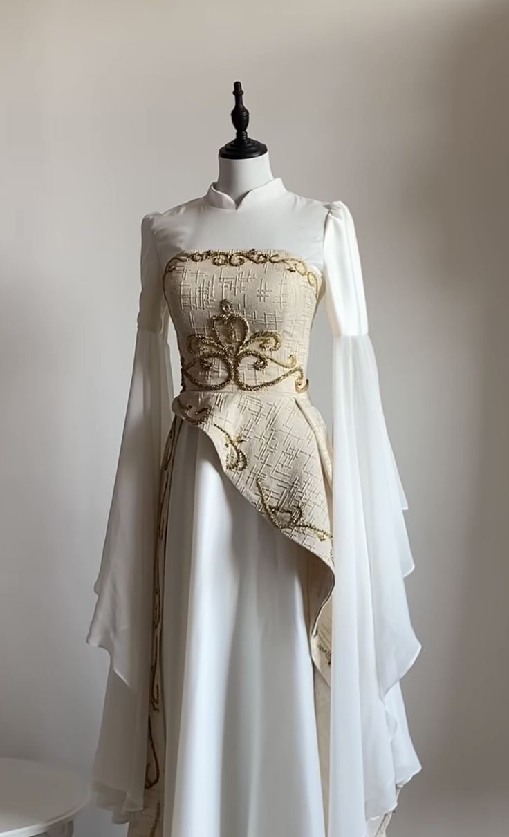 NiceVestidos - Élégante robe longue en mousseline brodée à manches évasées, robe de banquet en jacquard de style palais rétro NV5754