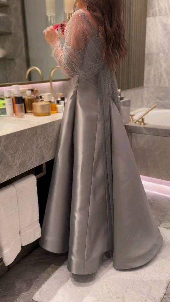 Champagnergraues, elegantes, charmantes, langes Ballkleid, Abendkleid, Partykleid nv2464