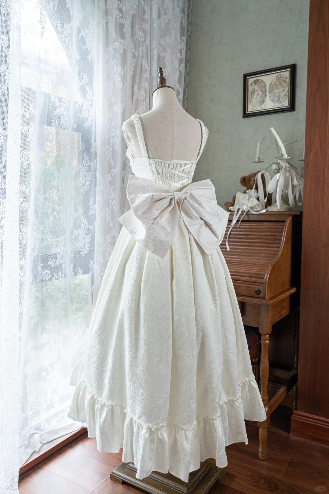 Weißes süßes Schleifen-langes Satin-Chiffon-Ballkleid Abendkleid Geburtstagskleid Erwachsenenkleid nv4195