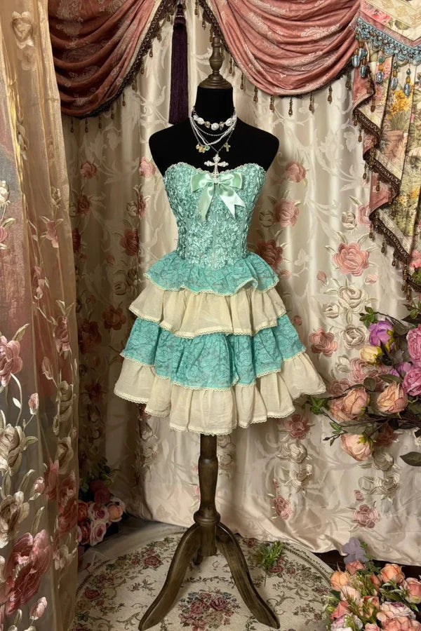 NiceVestidos - Süßes, kurzes, gerüschtes Spitzen-Heimkehrkleid, Hoco Dress nv5492