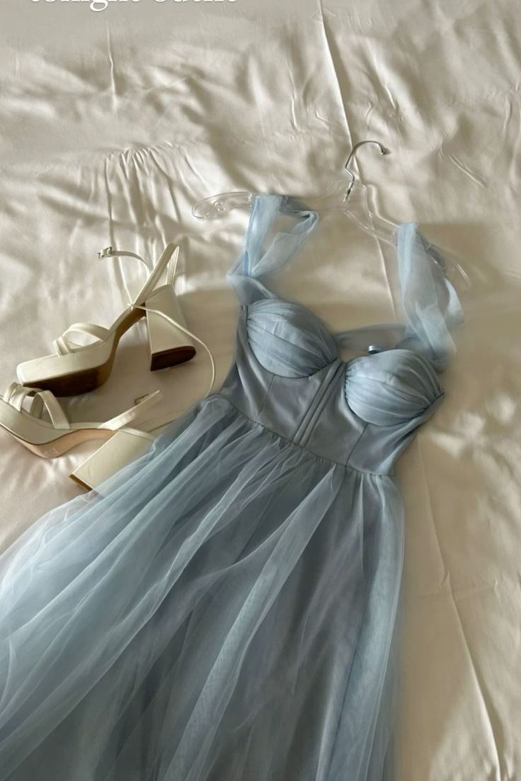 Blaues, schlichtes, langes Tüllkleid mit Schultergurten, Abendkleid, Brautjungfernkleid, Homecoming-Kleid, Geburtstagskleid, Partykleid, nv3031