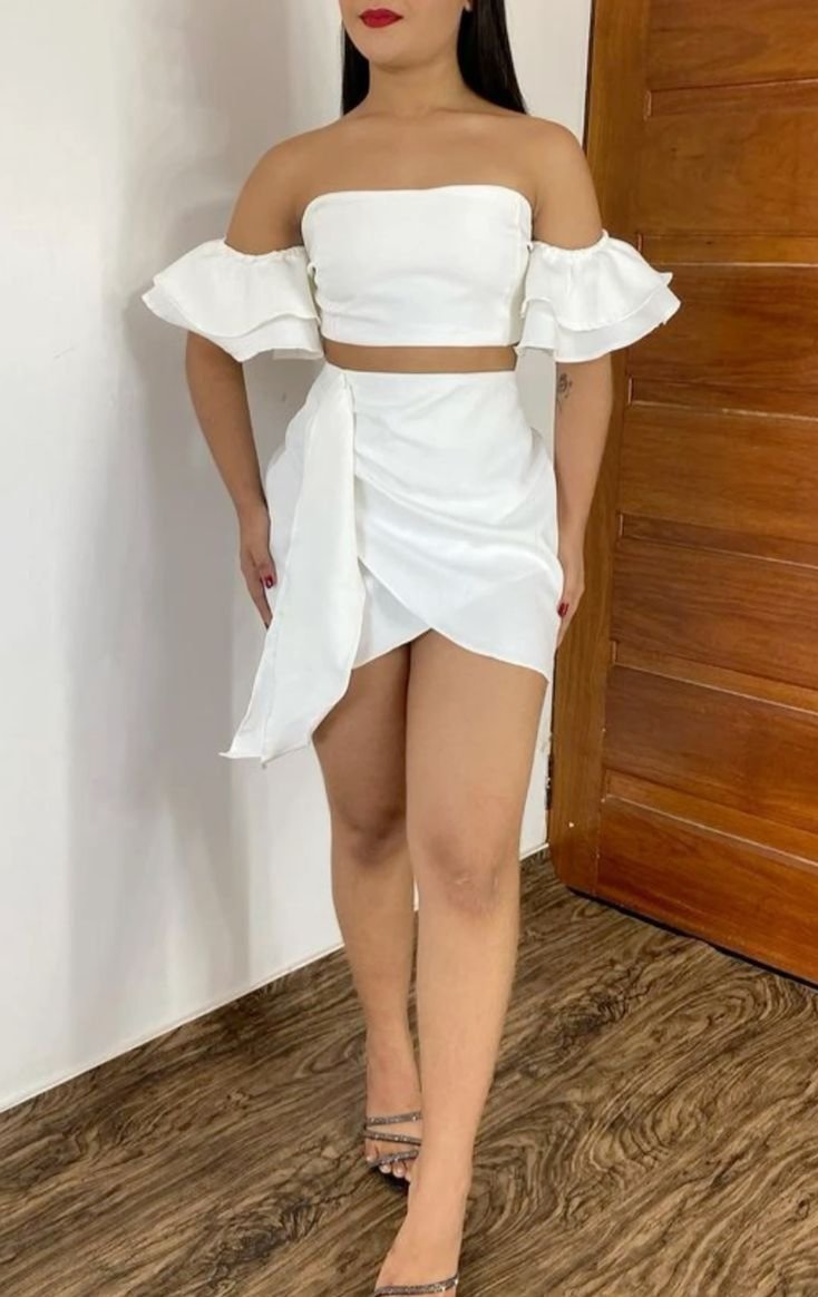 Robe de soirée courte blanche simple et tendance en deux pièces nv2073