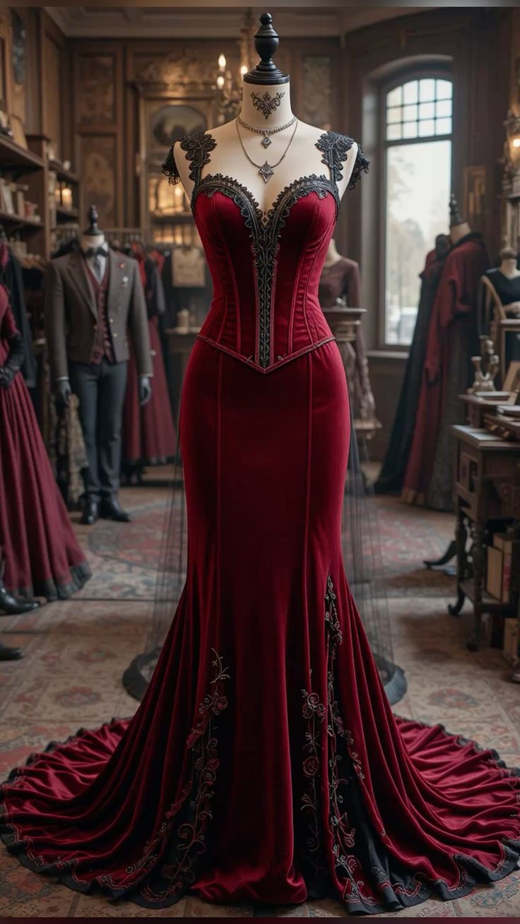 NiceVestidos – Burgunderfarbenes Samtkleid mit langer Schleppe NV6017