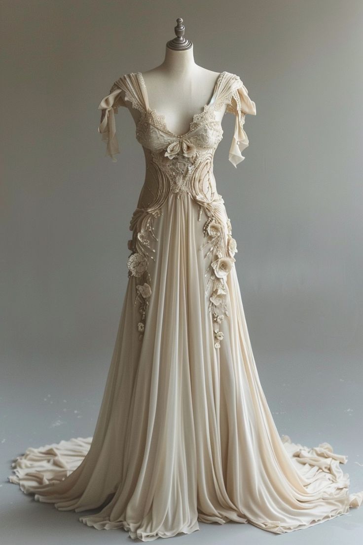 Elfenbein wunderschöne exquisite Applikation Perlen lange bodenlange Tüll Ballkleid Abendkleid Brautkleid nv3368