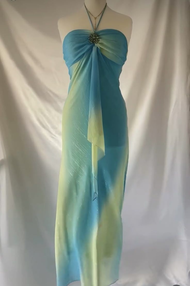 NiceVestidos - Robe de bal longue en mousseline de soie bleu et jaune, à bretelles exquises, à la mode, dégradée, NV5674