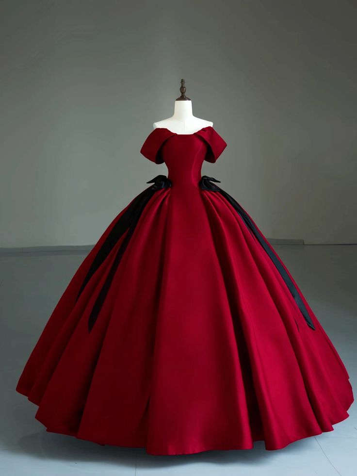 Rotes, kurzärmliges, schwarzes Schleifenband, langes, elegantes Satin-Ballkleid, Abendkleid, Abschlusskleid, Bankett-Outfit, nv2987