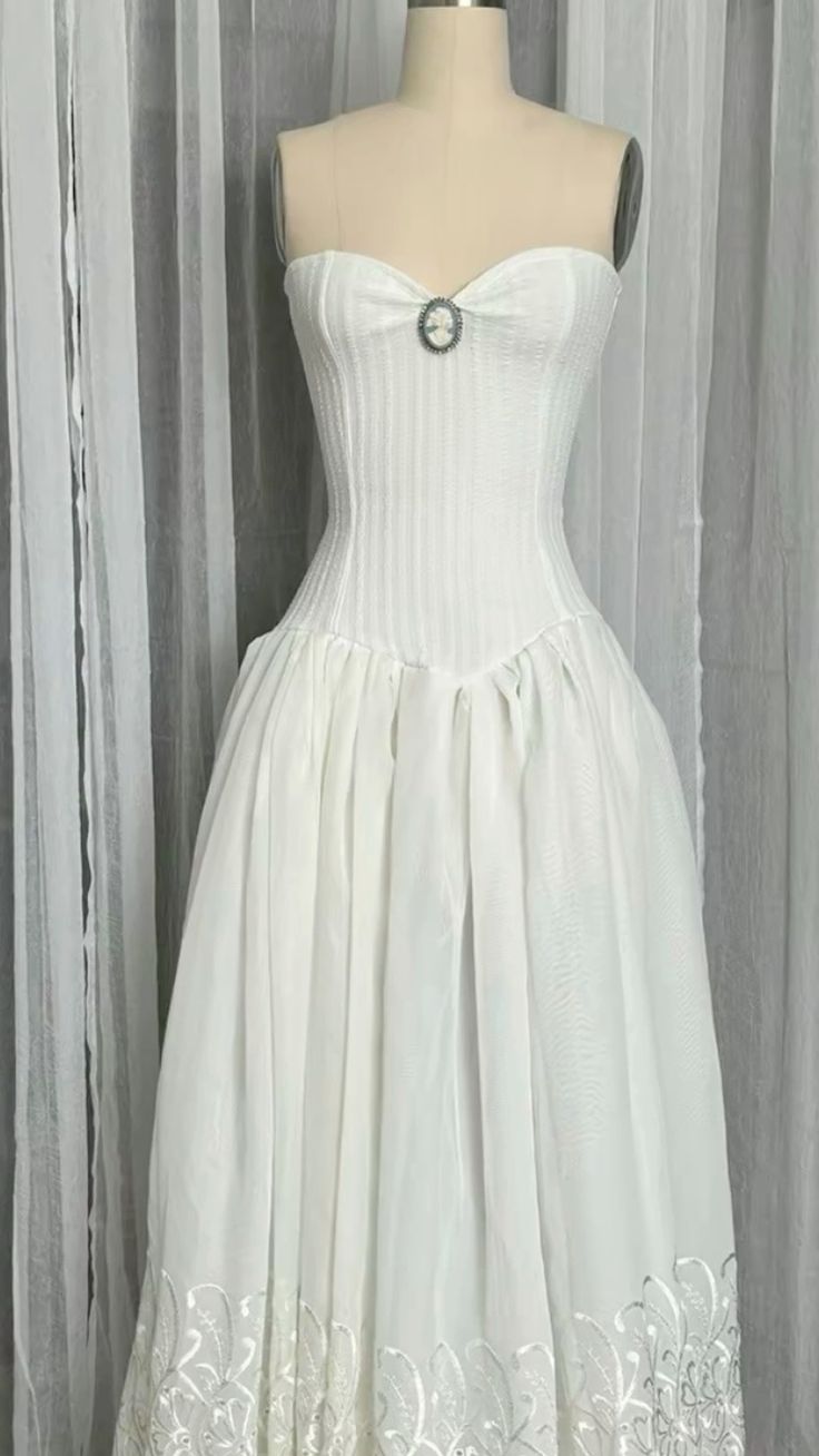 Weißes Vintage Elegantes Spitzen Tüll Langes Ballkleid Abendkleid Hochzeitskleid nv2817