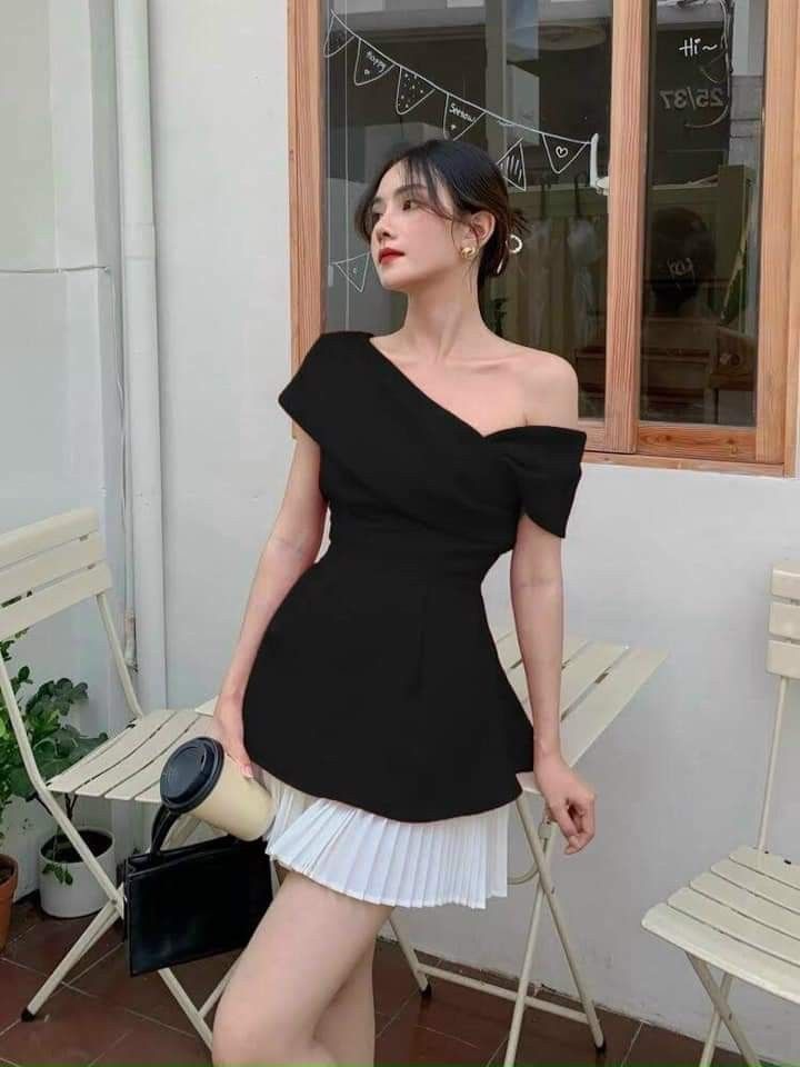 Schwarz-weißes, schlichtes, elegantes, kurzes Mini-Heimkehrkleid, Partykleid, NV2374