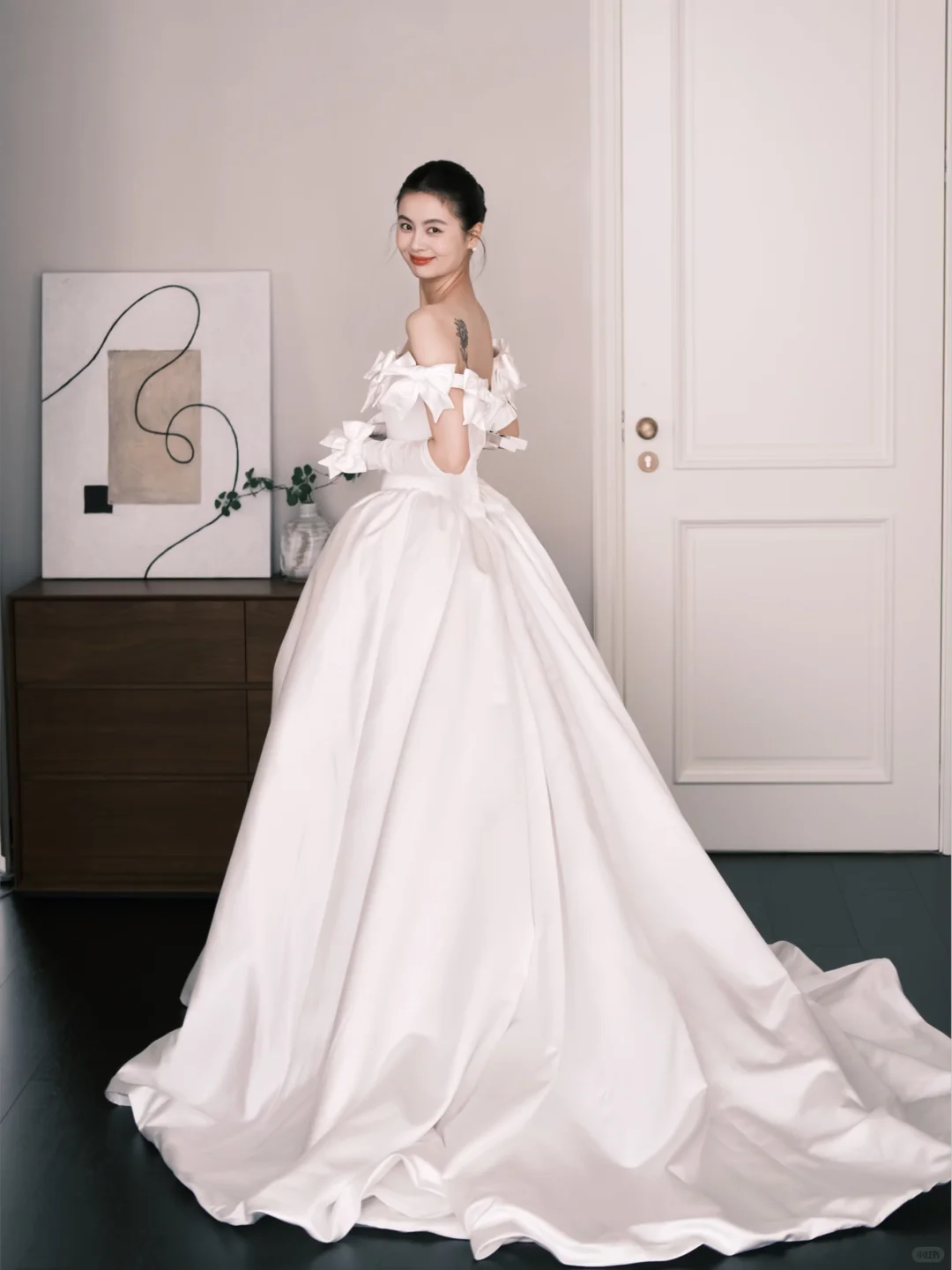 White Off The Shoulder Princess Satin Wedding Dress NV7232