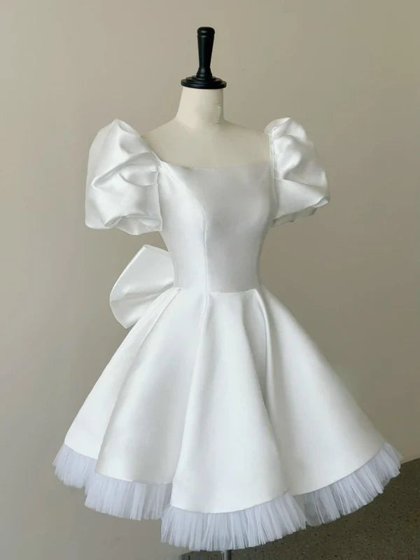 NiceVestidos - Robe de soirée courte en satin blanc Hoco NV5497