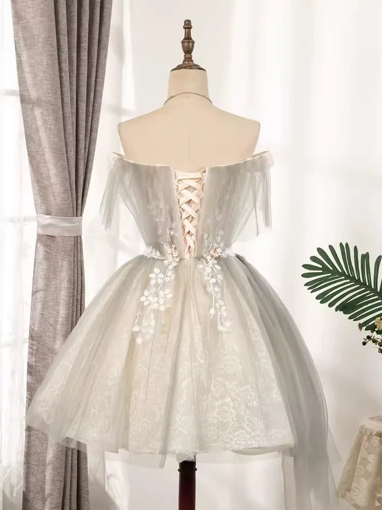Robe de soirée vintage en tulle à épaules dénudées, tenue d'anniversaire, robe de bal nv2061