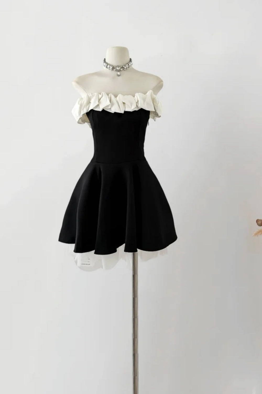 Robe de soirée courte en satin noir et blanc, en dentelle, à la mode, robe de soirée d'anniversaire, nv5266