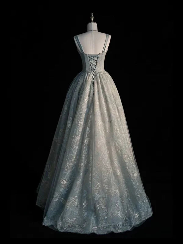 Blaues elegantes langes Tüll-Ballkleid, Abendkleid, Partykleid, nv4697