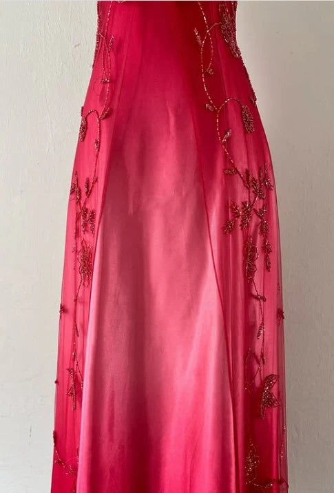 Blau/Rosa Exquisites Vintage-Abendkleid mit Perlenverzierung und Farbverlauf, langes Ballkleid, Partykleid, nv4272