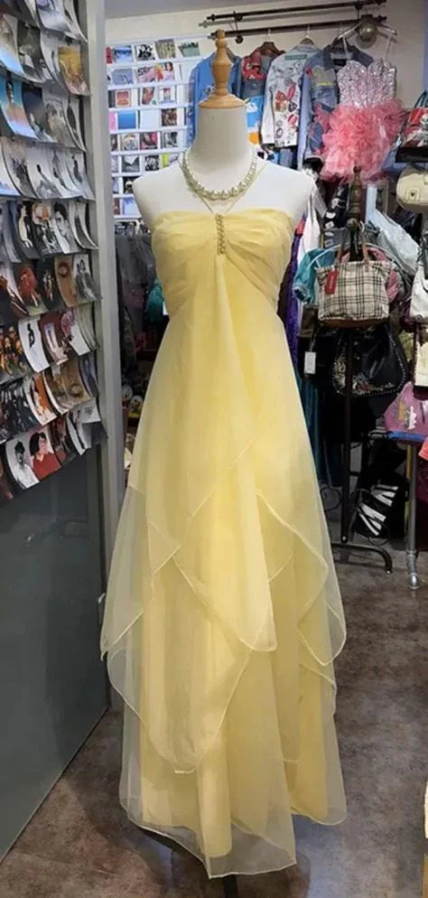 Gelbes Chiffon-Cocktailkleid Neckholder ärmellos Partykleid Ballkleid Abendkleid NV4168