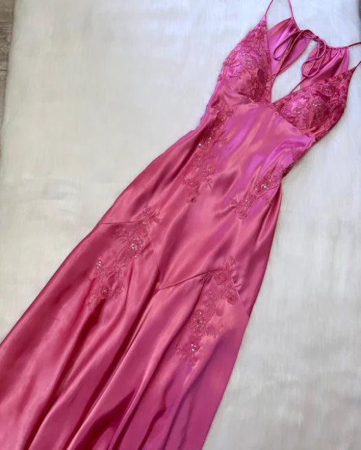 Grün/Lila/Rosa Vintage V-Ausschnitt exquisite Stickerei Applikation langes Satin elegantes Partykleid Abendkleid Ballkleid nv2045