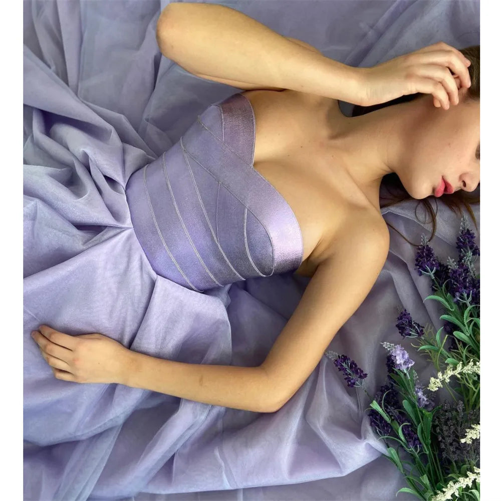 Satin Lavendel Sweetheart Abend Ballkleid A Linie Tüll Partykleider Knöchellang Abschlussrobe nv1635