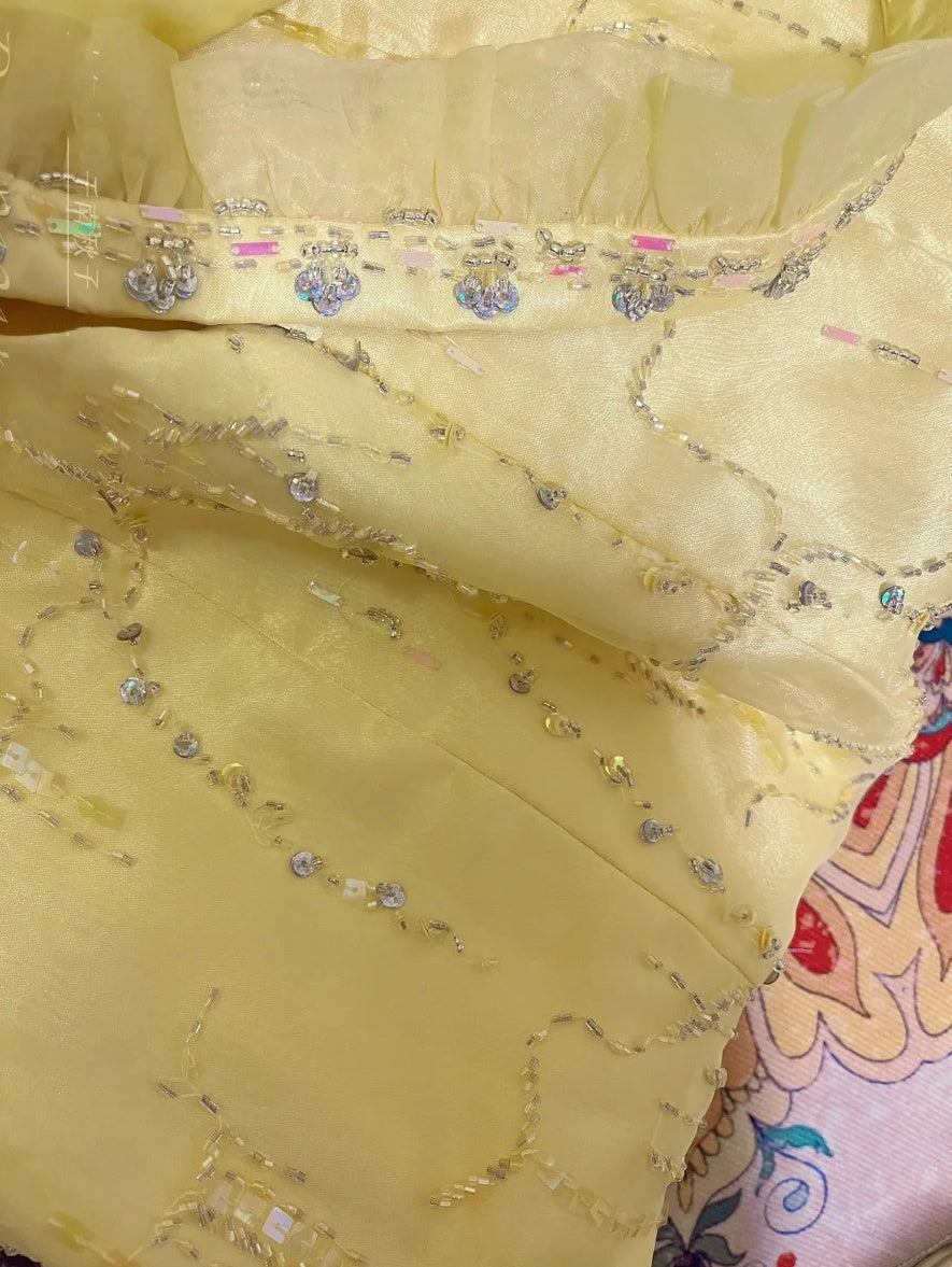 Yellow Beaded Long Satin Mermaid Ball Gown Evening Gown Party Dress nv4319