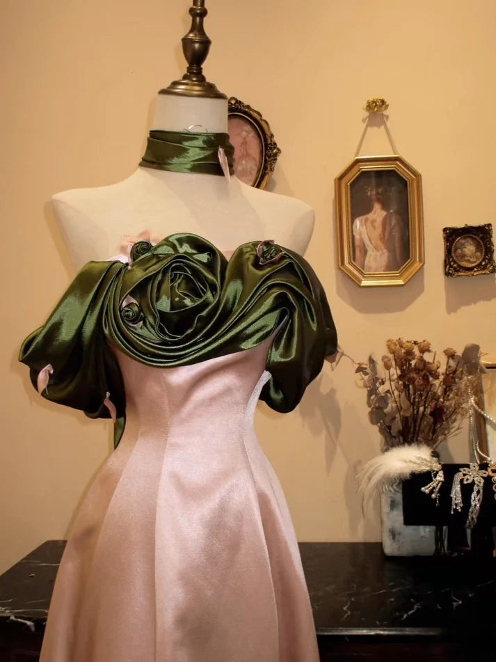Robe de soirée longue rose coupe A, robe de soirée formelle, robe de soirée nv2717