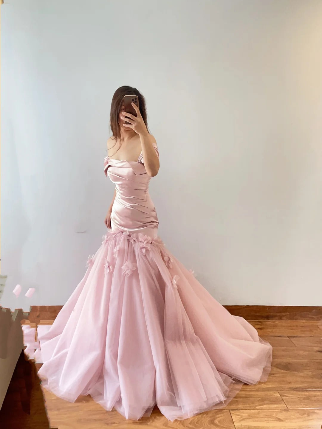 Robe de soirée longue en satin rose à fleurs, élégante, style sirène, nv4775