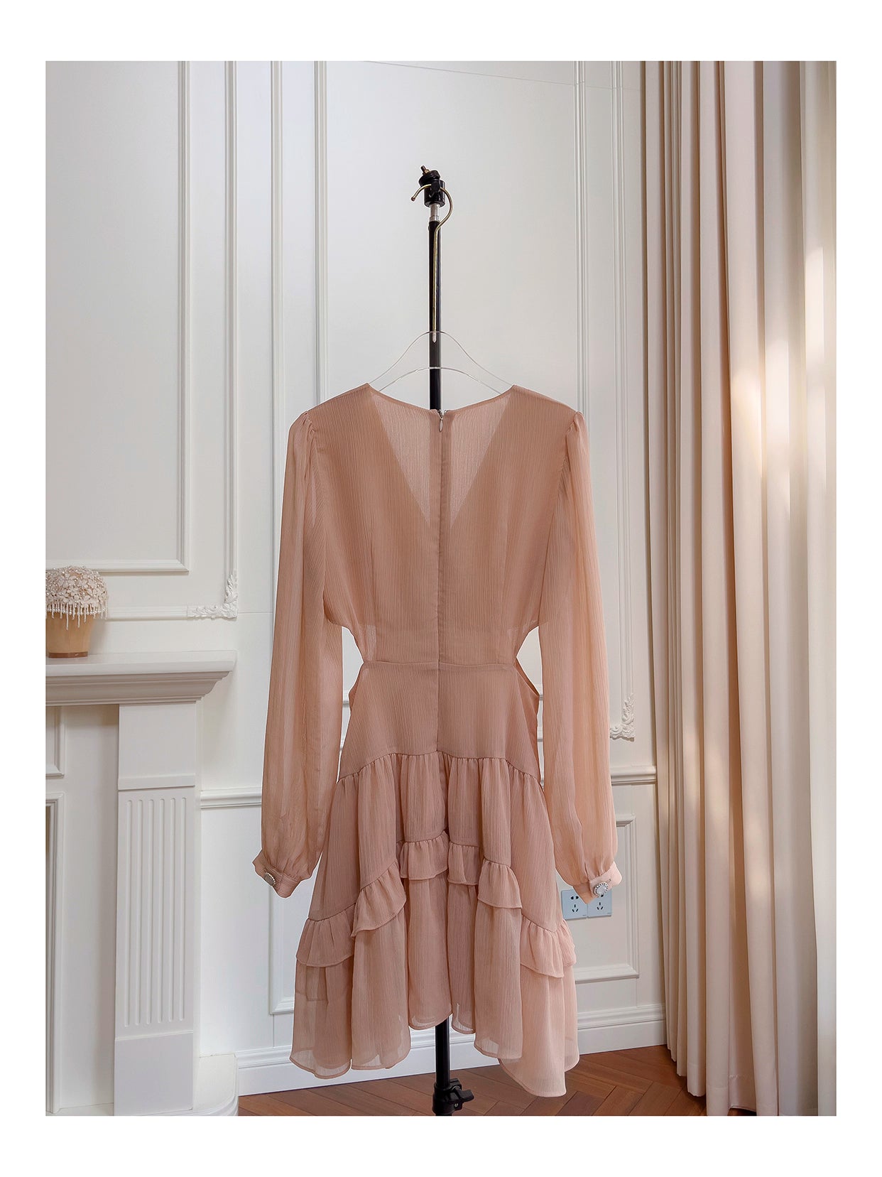 NiceVestidos - Robe de soirée courte en mousseline de soie champagne à fleurs, douce et élégante, nv5553