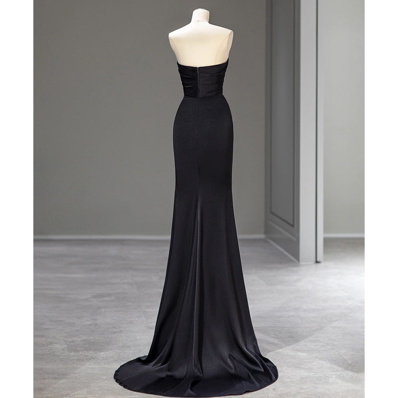 Schlichtes schwarzes schulterfreies Abendkleid Vintage Kleid nv1705