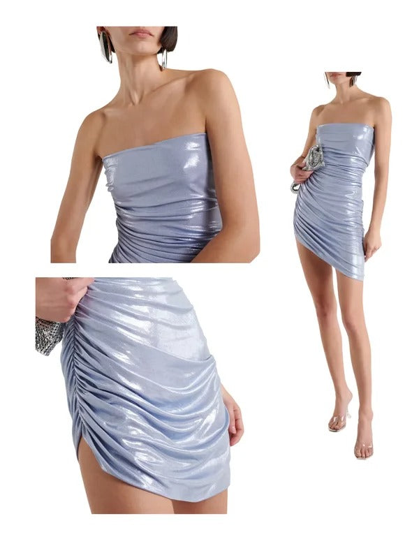 Blaues Homecoming-Kleid, stilvolles, schlichtes, kurzes Satin-Ballkleid, Abendkleid, Cocktailkleid, NV4415