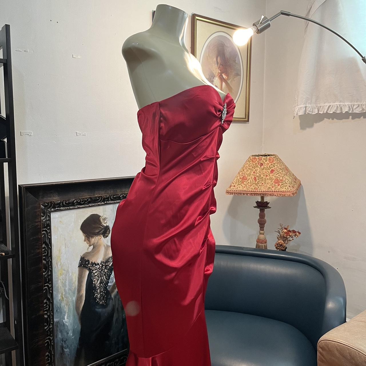 Rotes Vintage-Mode elegantes langes Satin-Ballkleid Abendkleid Partykleid NV3666