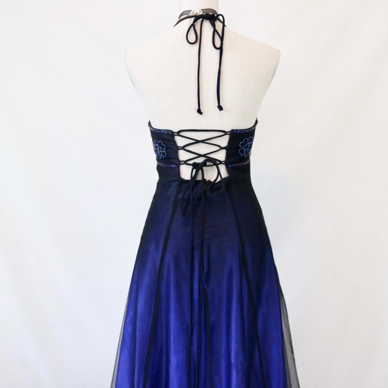 🥀 Vintage Dunkelblau Glitzer Ombre Perlen Langes Tüll Ballkleid Abendkleid Partykleid nv4980