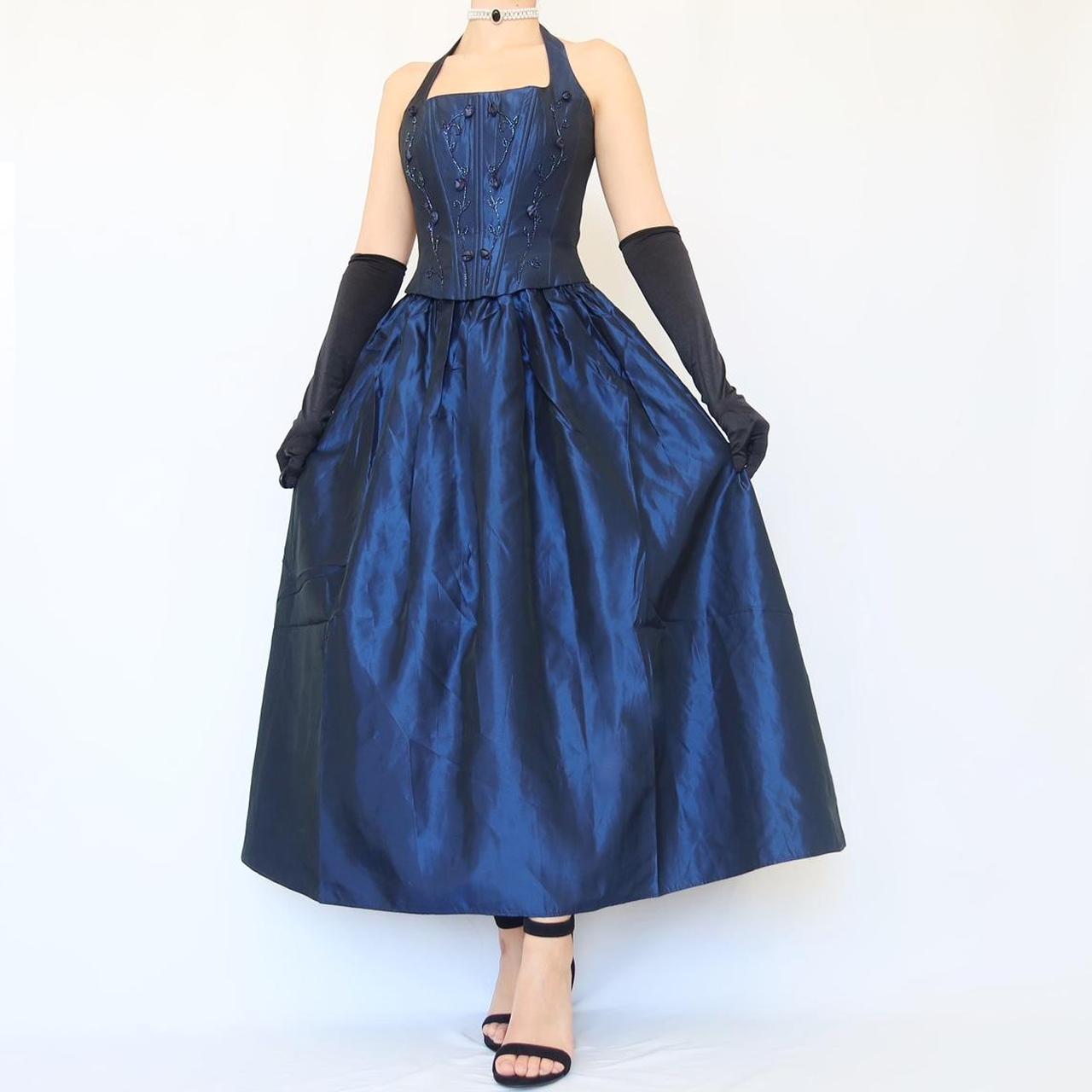Blau Vintage Elegante Zarte Blumen Perlen Quadratischen Hals Neckholder Lange Satin Fee Ballkleid Abendkleid Geburtstag Party Kleid Ballkleid nv4002