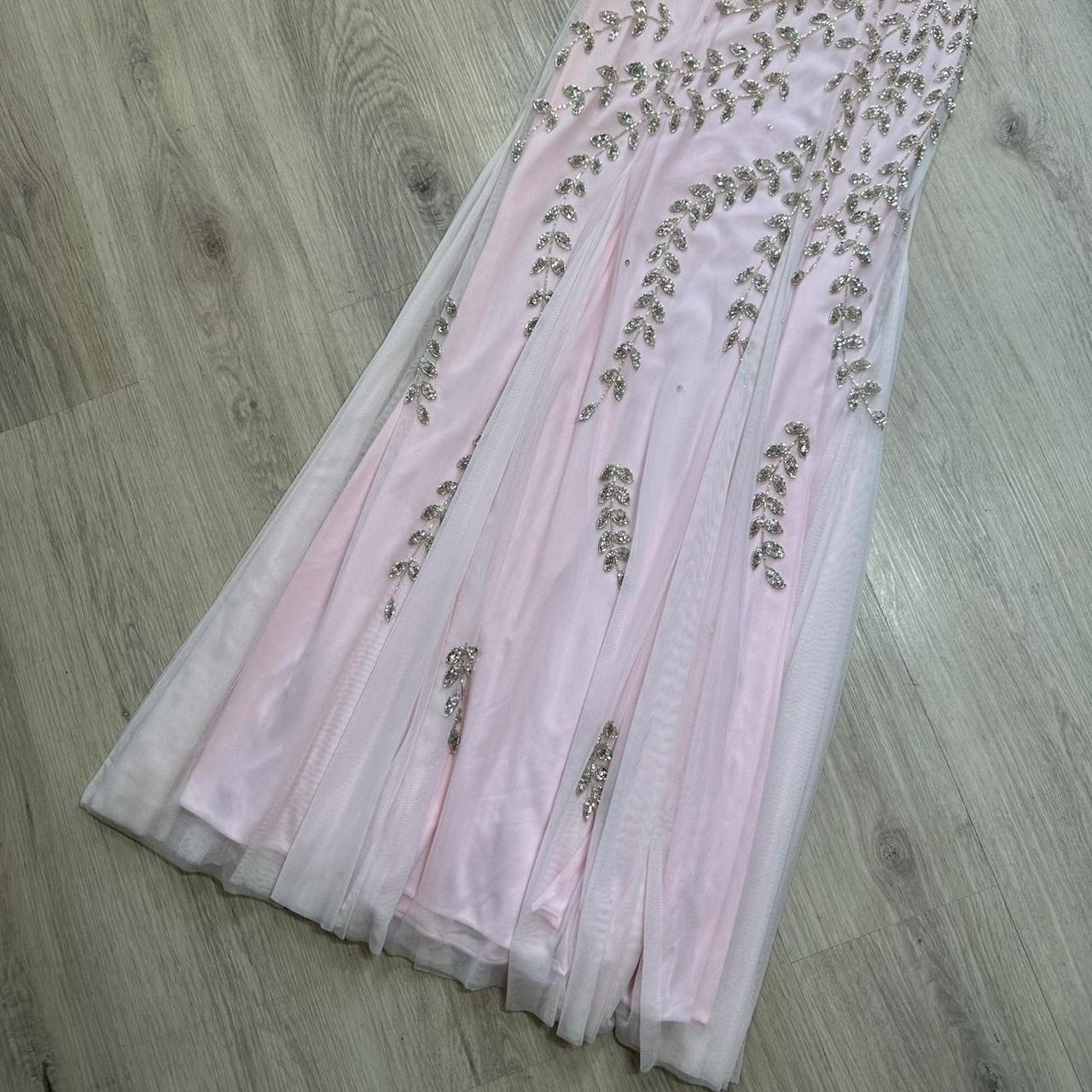 NiceVestidos - Robe de bal longue en mousseline de soie rose, magnifique et exquise, ornée de perles, nv5451
