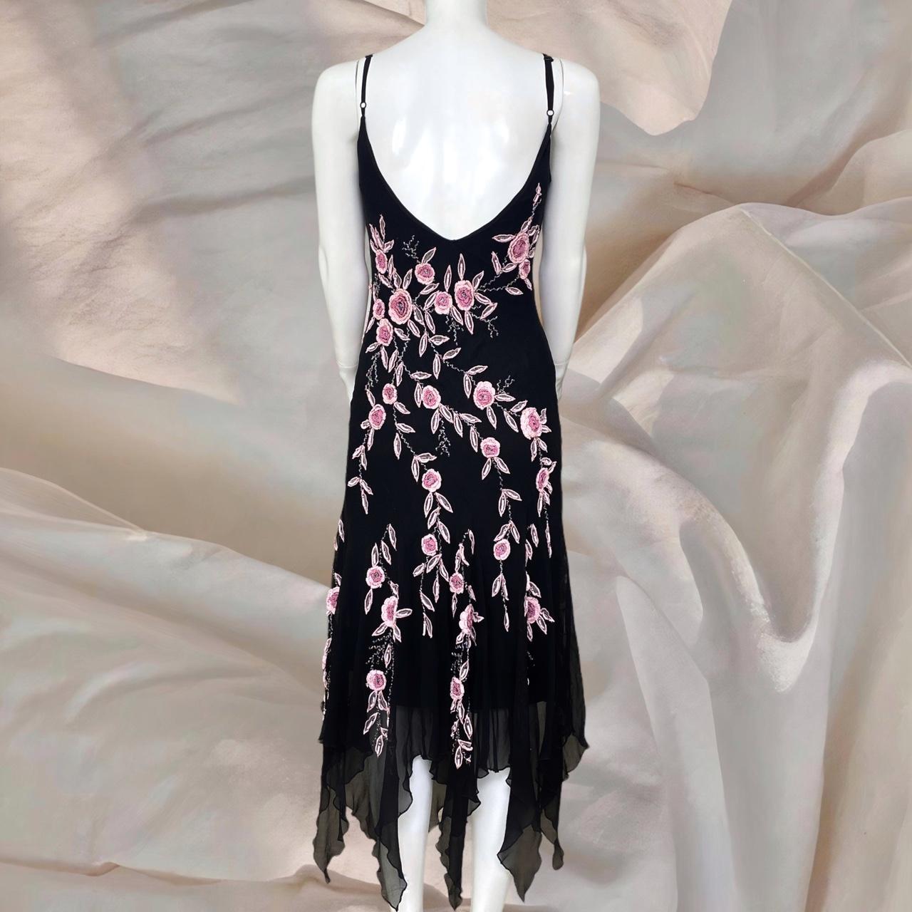 Black gorgeous pink floral beaded asymmetric midi prom ball gown evening gown party dress nv4577