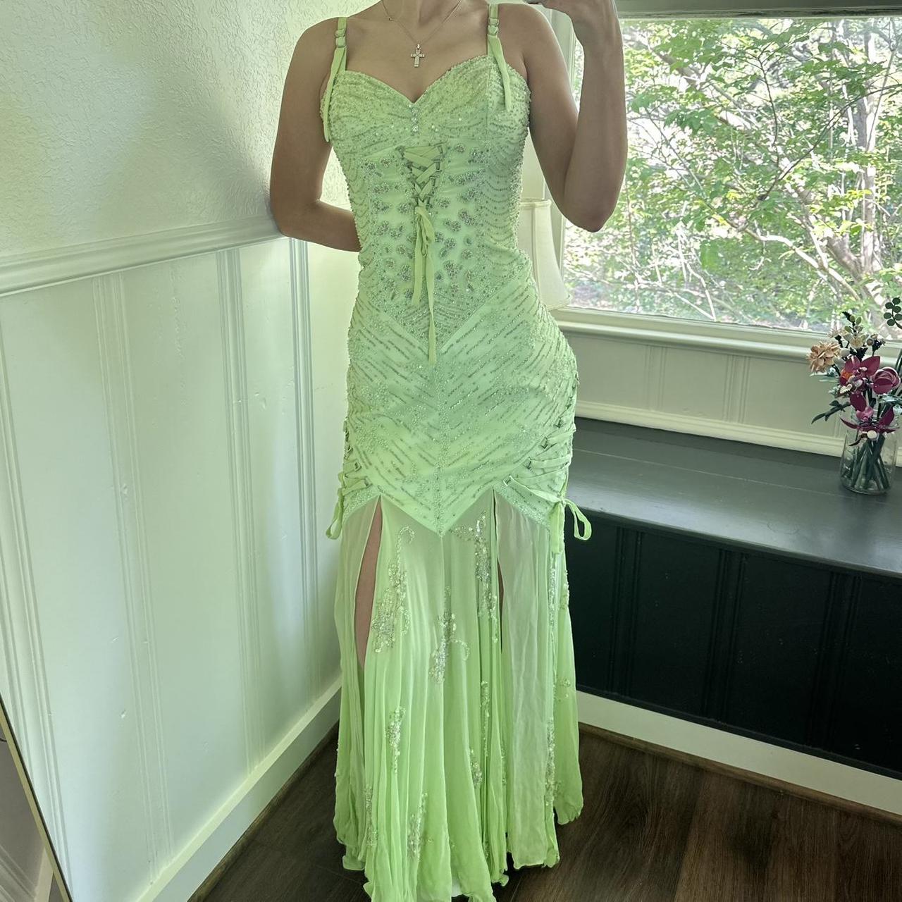 Grünes wunderschönes exquisites Perlen-langes Chiffon-Ballkleid-Abendkleid-Partykleid NV4614