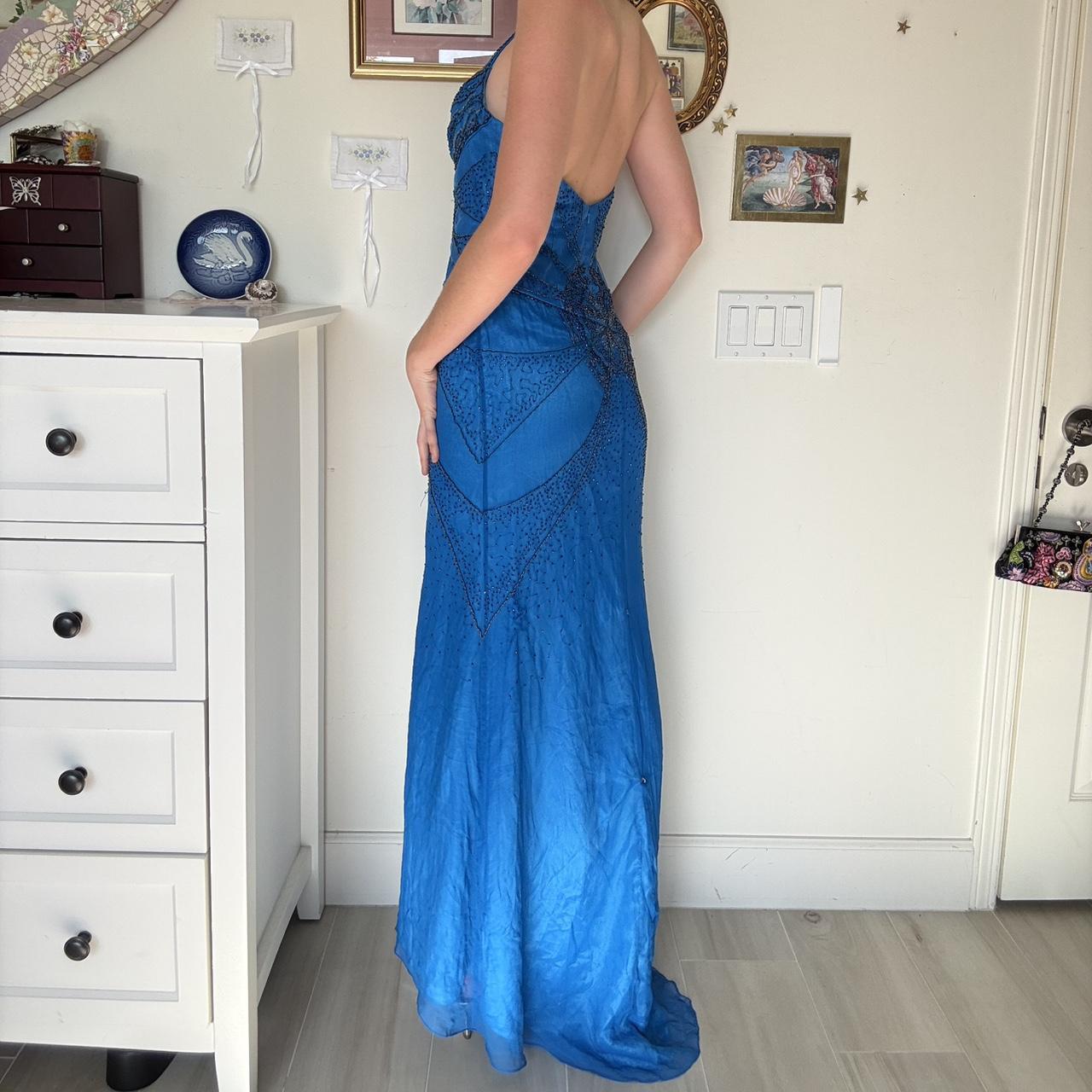 Blaues, funkelndes, langes Ballkleid mit Perlen, Abendkleid, Partykleid, nv4681