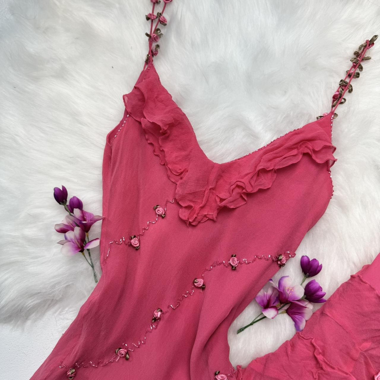 Rosa, exquisites, langes Chiffon-Ballkleid mit Perlen, NV5331