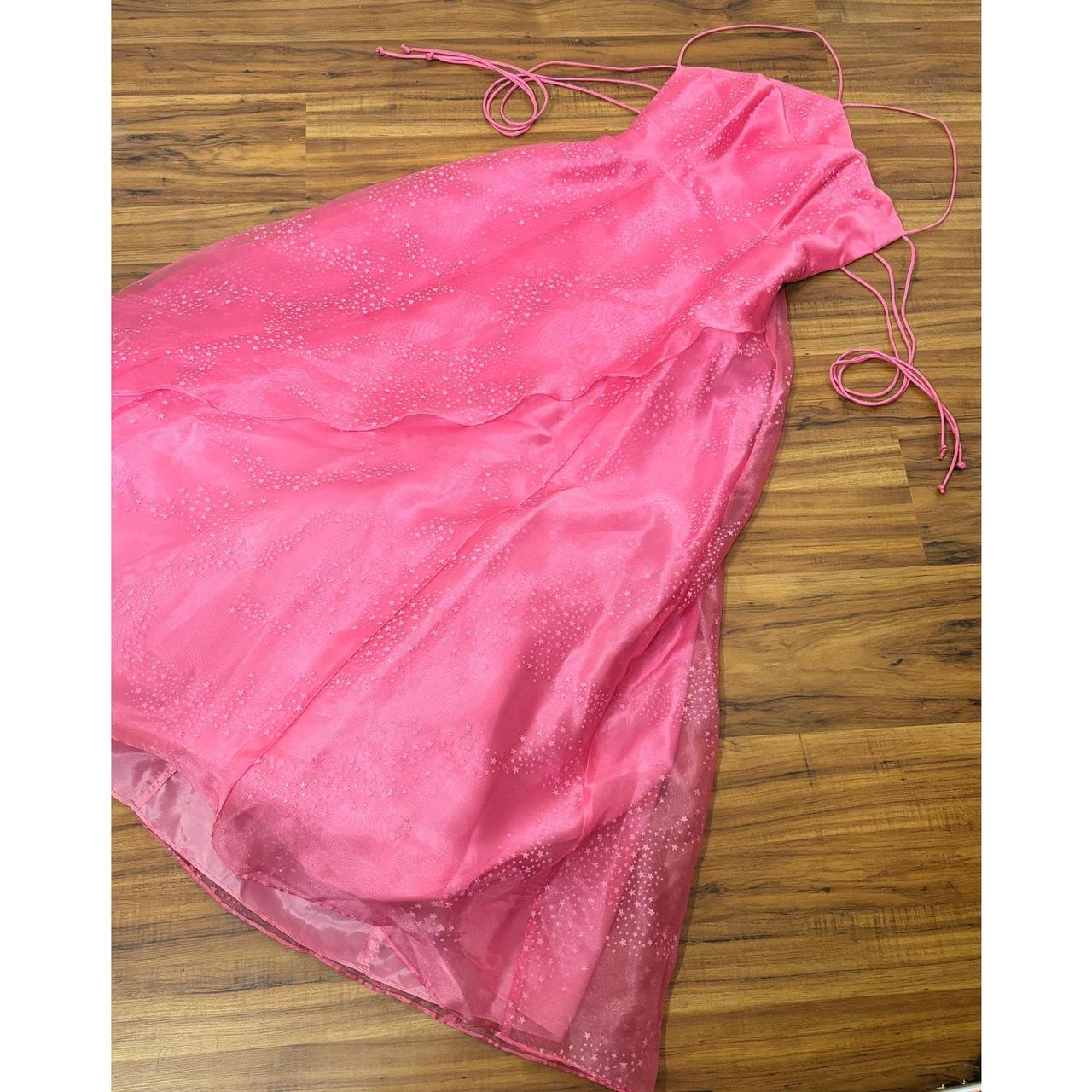 Rosa Vintage Glitzer Stern Kleid Organza Langes Tüll Ballkleid Abendkleid Partykleid nv4258
