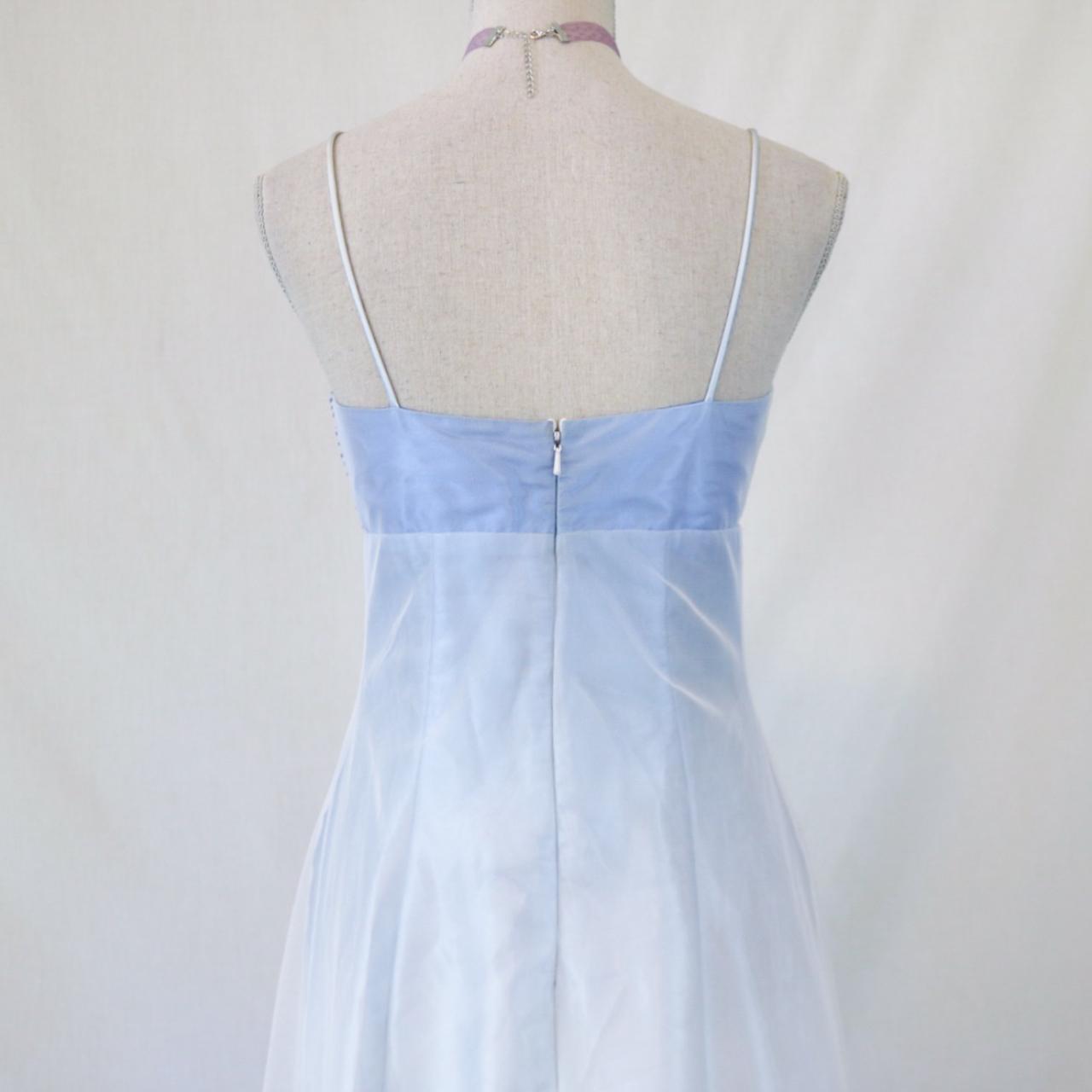 💙 Empire-Kleid, Vintage, hellblau, glitzernd, Ombre, Perlen, hohe Taille, langer Tüll, formelles Ballkleid, Abendkleid, Partykleid, nv4984
