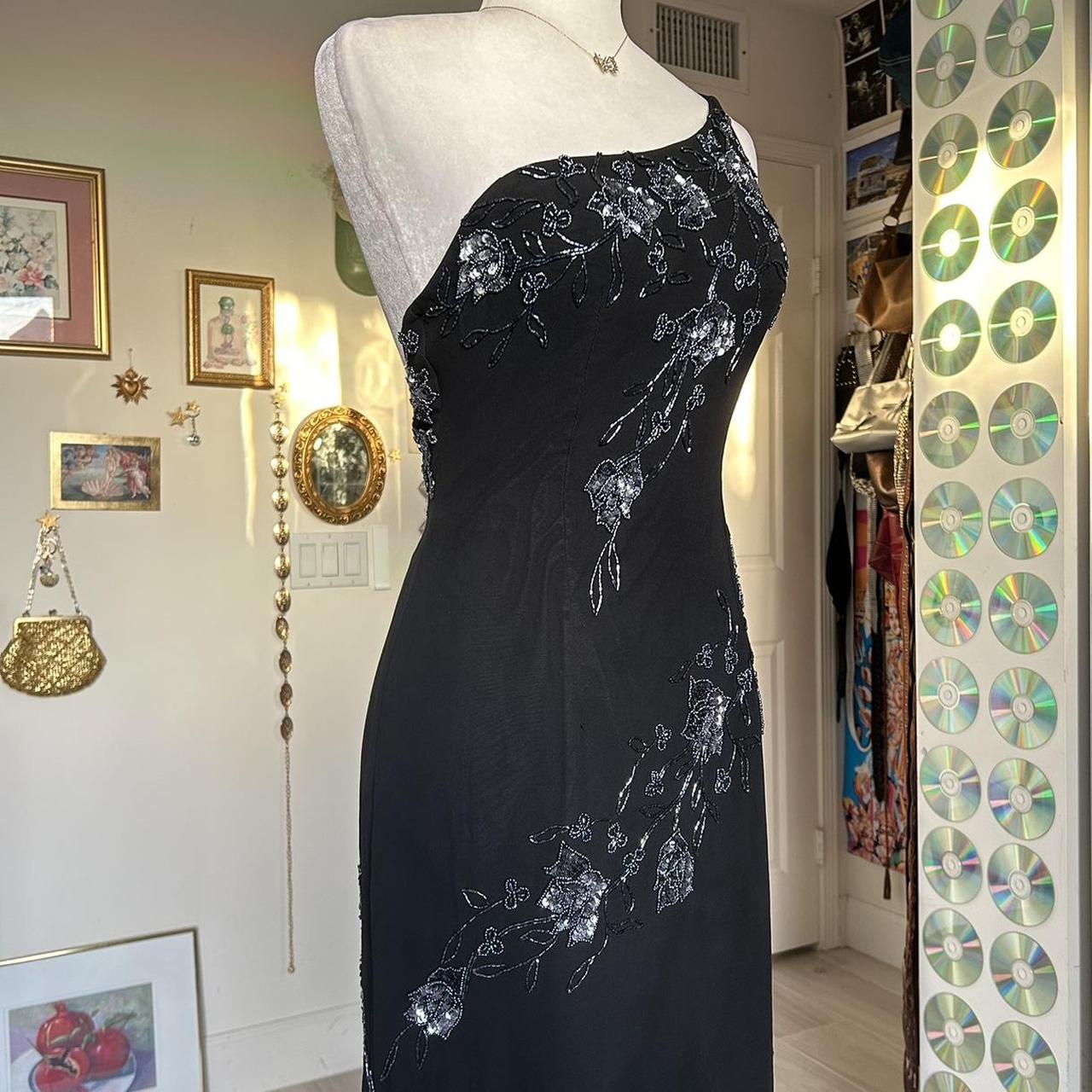 Schwarzes, einschultriges, perlenbesetztes Midi-Ballkleid aus Chiffon mit Blumenmuster, Abendkleid, Partykleid, NV4244