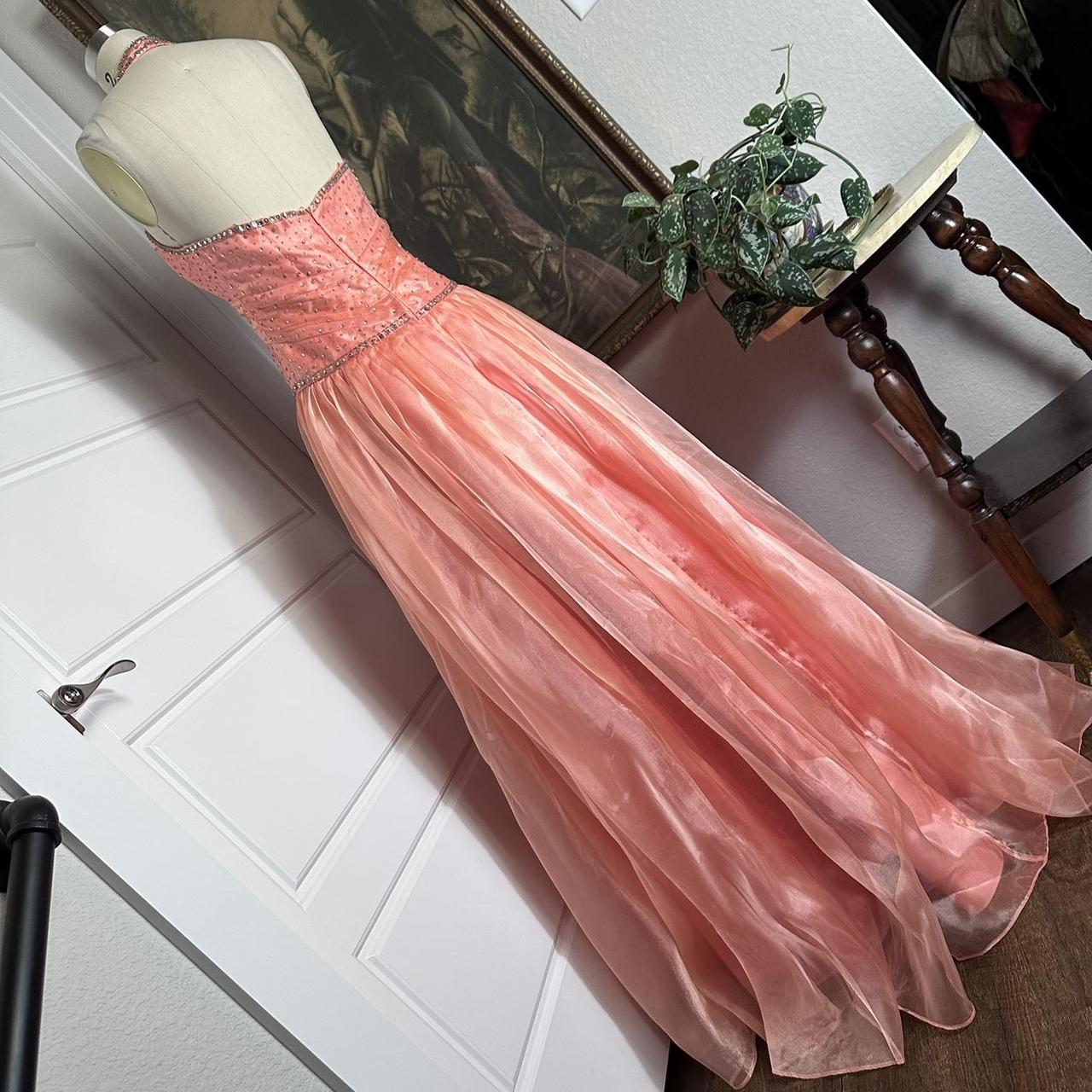 Rosa Orange Glänzend Retro Mode Trägerlos V-Ausschnitt Exquisite Perlenbesatz Lang Elegant Tüll Satin Rückenfrei Ballkleid Abendkleid Partykleid nv3670