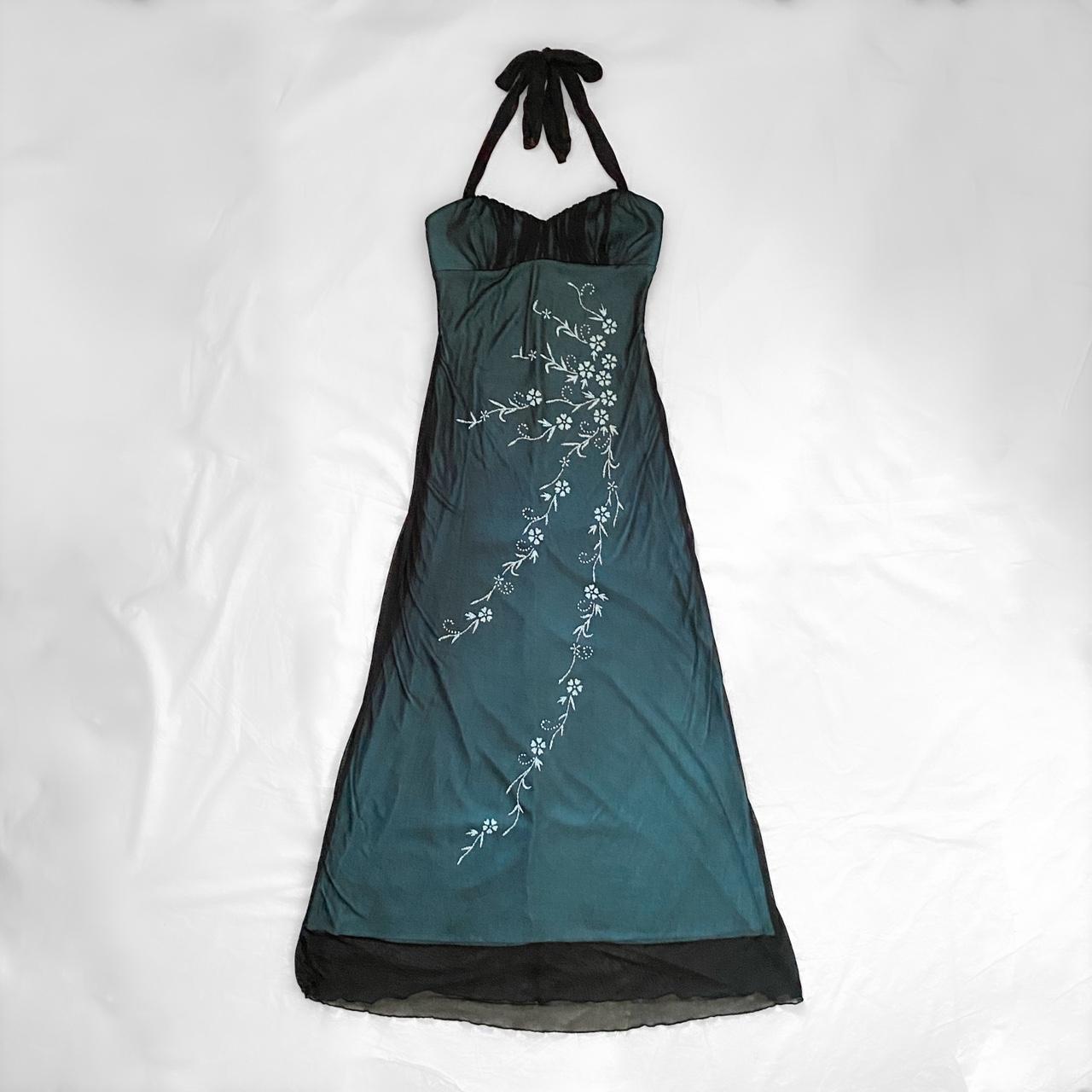 NiceVestidos - Robe de bal longue en mousseline de soie, motif floral et perles, style vert exquis, NV5653