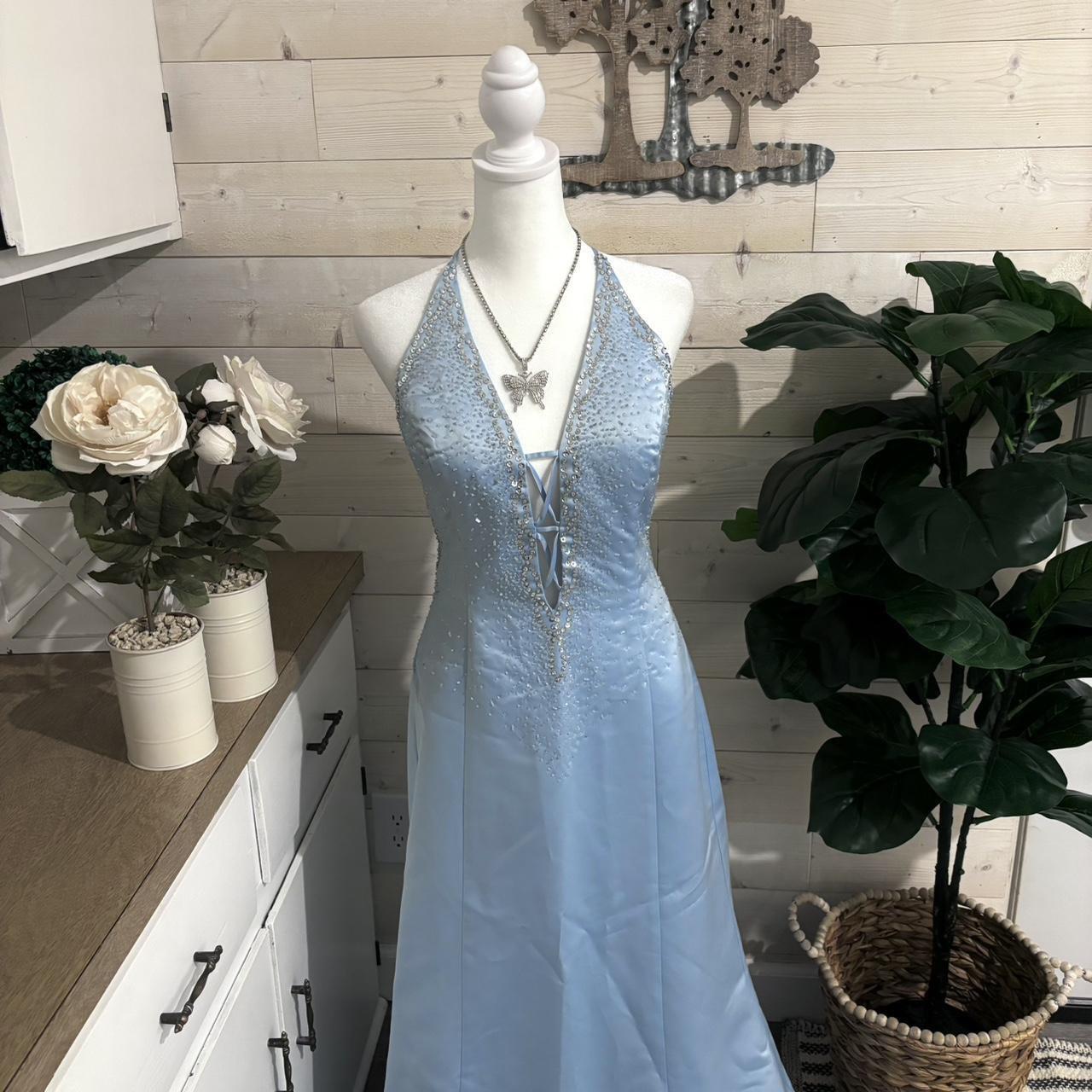 Hellblaues, atemberaubendes Cinderella-Kleid mit Pailletten und Perlen, funkelndem V-Ausschnitt, langes Satin-Ballkleid, Abendkleid, Partykleid, NV4253