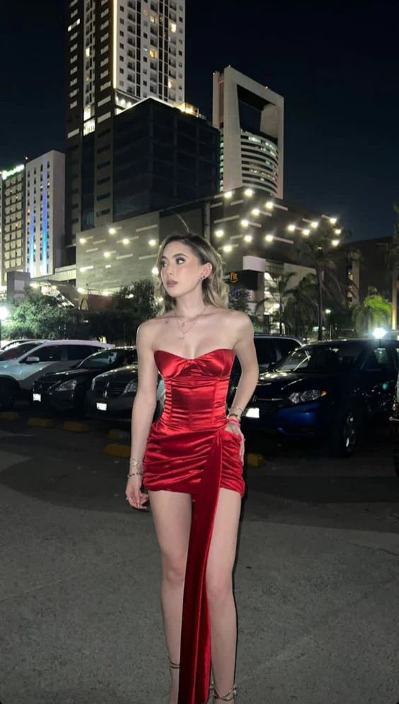 Robe d'anniversaire simple, élégante et fine, sans bretelles, rouge, robe de soirée, robe de bal, robe de soirée, nv2328