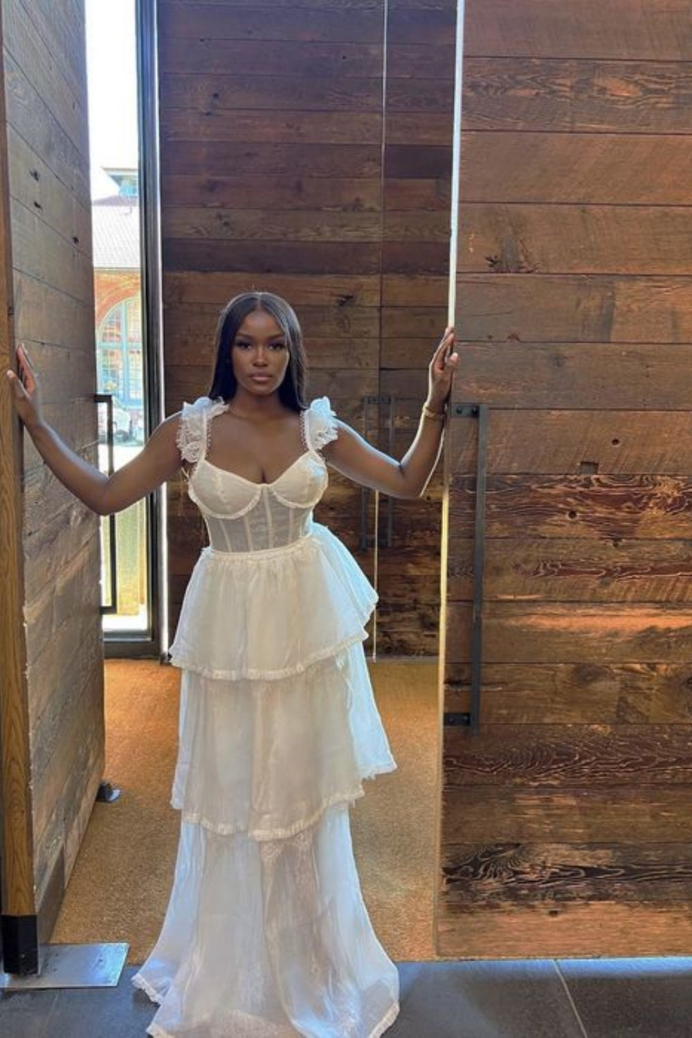 Robe de soirée longue en dentelle blanche sexy sans manches, coupe trapèze, longueur au sol, nv3218