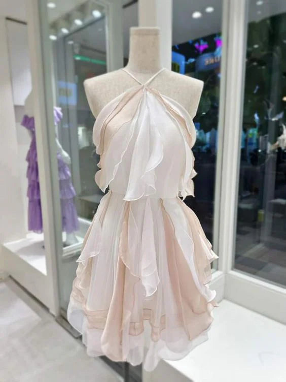Rosa Mode Einzigartige A-Linie Chiffon Homecoming Kleid Geburtstag Party Kleid nv3020