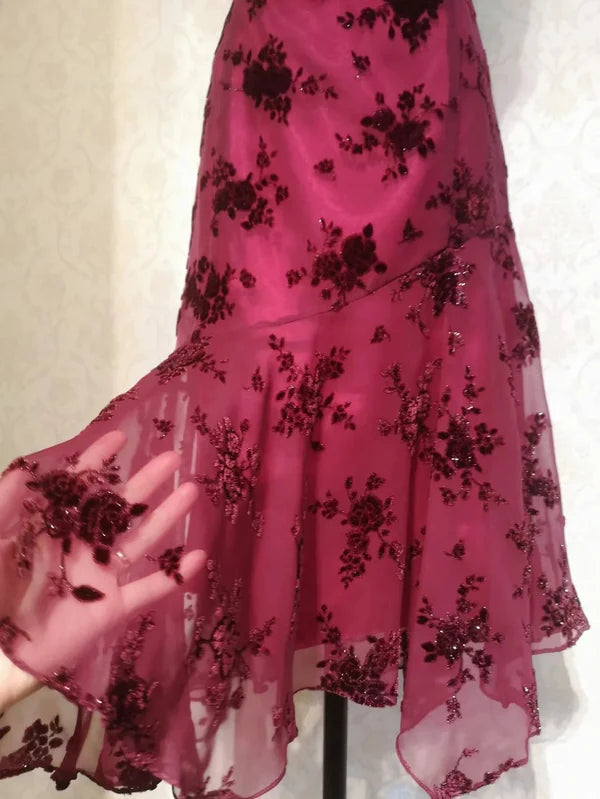 NiceVestidos - Robe de soirée courte à volants et motif floral en mousseline NV5686