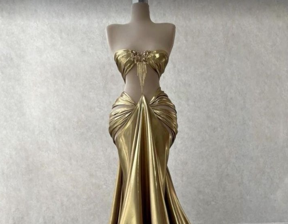 Gold Wunderschönes elegantes schulterfreies zweiteiliges Ballkleid mit Strass-Quaste und langer Abendkleid-Kombination nv2642