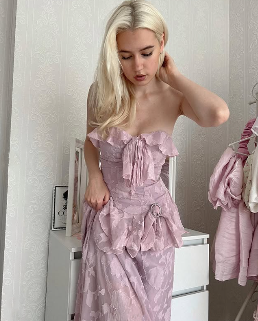 Rosa Mode Elegant Exquisite Spitze Langes Ballkleid Abendkleid Partykleid nv3524