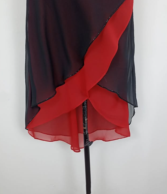 Schwarz mode rot spaghetti rüschen lange Chiffon-ärmeln elegante lange chiffon ballkleid abendkleid partykleid nv3548