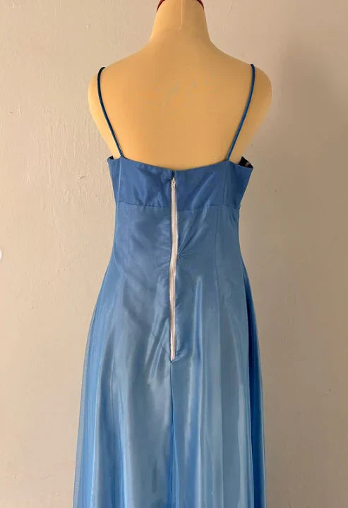 Blaues, modisches, elegantes, exquisites Stickerei- und Perlen-Spaghettiträger-Lang-Tüll-Abschlussballkleid, Abendkleid, Partykleid nv3979