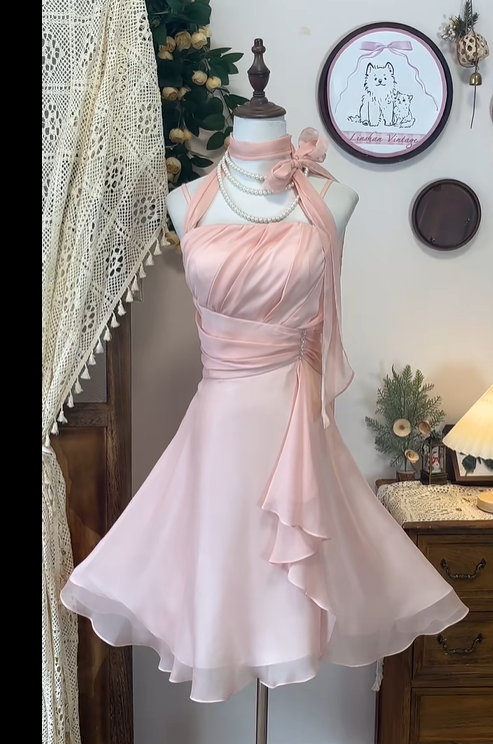 Rosa Süßes Elegantes Exquisites Kurzes Chiffon-Prinzessin-Heimkehrkleid Ballkleid Abendkleid Partykleid nv4130